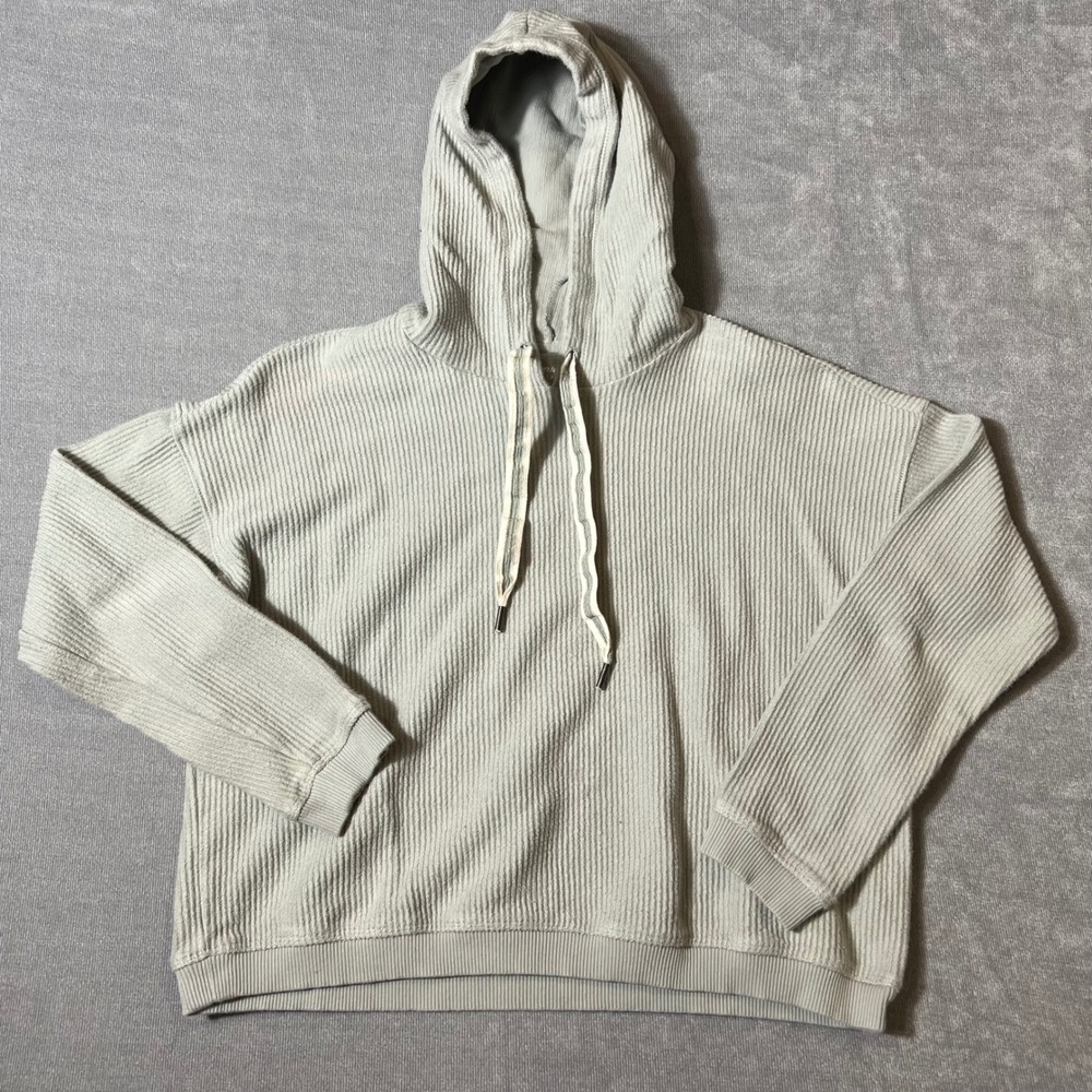 Aerie American Eagle Ribbed Hoodie Sage Green Grey‎ Oversized Pullover Small